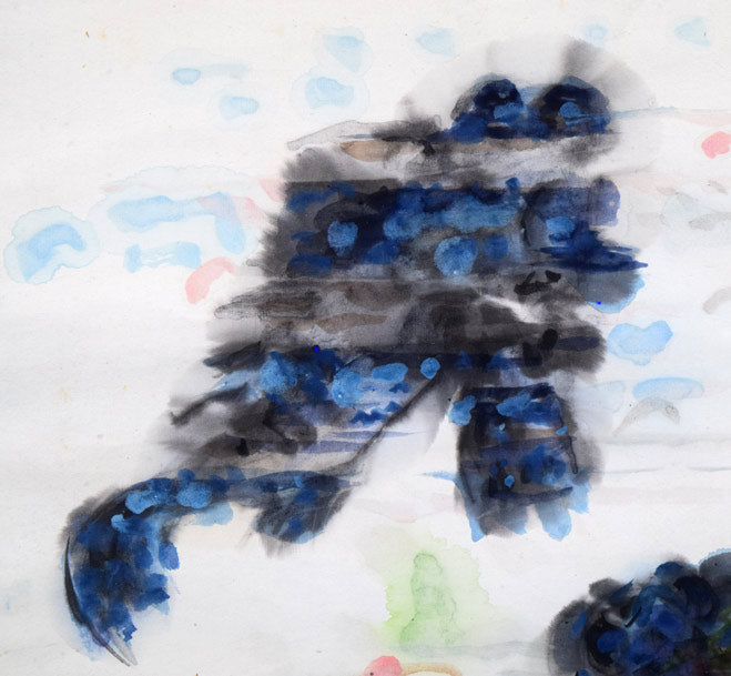 中村善策「魚図」墨彩画掛軸 拡大画像2