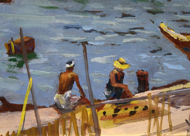 中村善策「八月の師崎港」油絵・F4号 拡大画像3