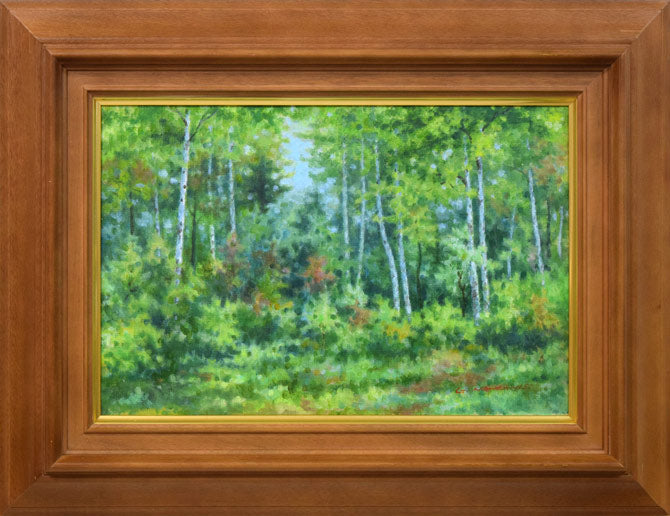 中西尭昭「白樺林」油絵・P6号