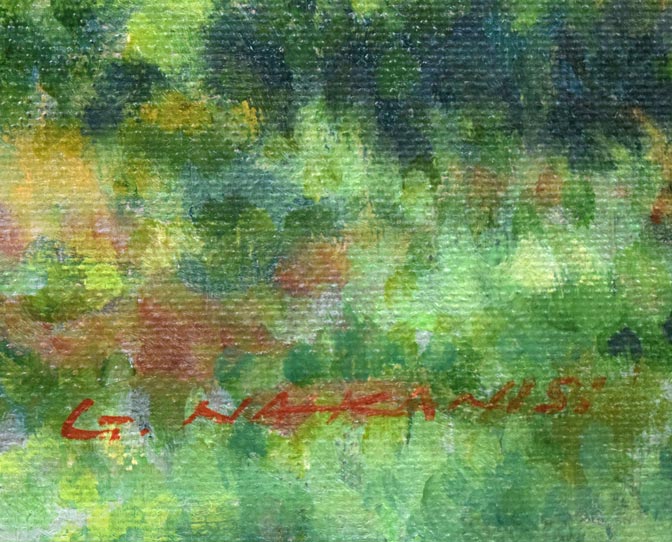 中西尭昭「白樺林」油絵・P6号 サイン部分拡大画像