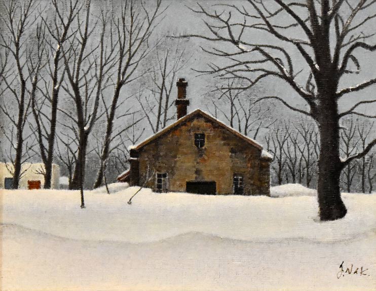 中山爾郎「雪かげり」油絵・F6号　作品全体拡大画像