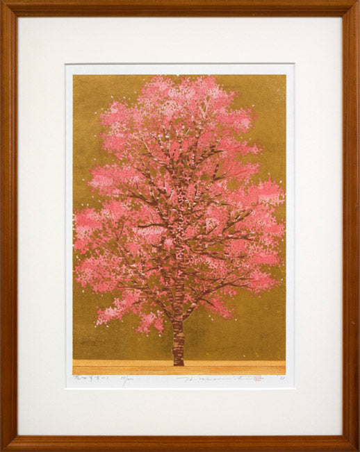 並木一「花みず木-1」木版画