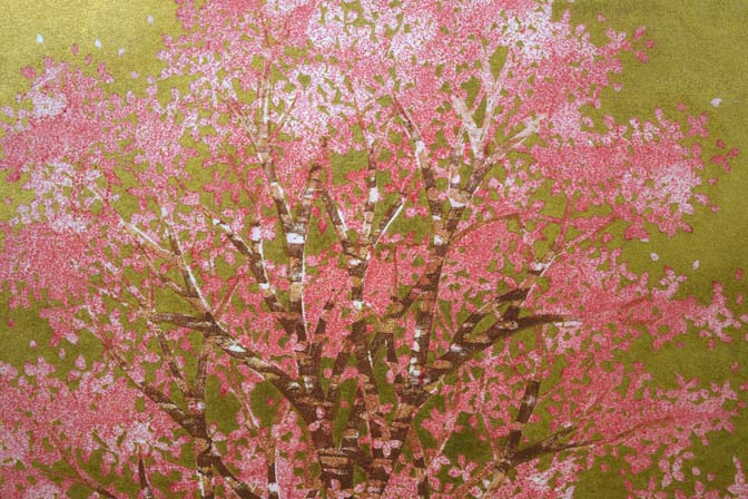 並木一「花みず木-1」木版画 拡大画像1