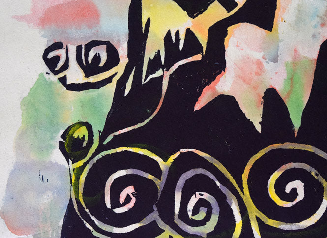 成田泰明「蓬莱のお山」木版画に手彩色 拡大画像1