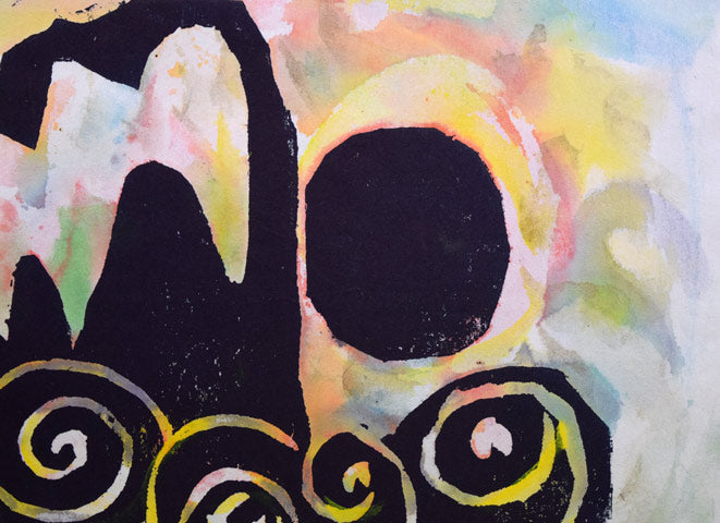 成田泰明「蓬莱のお山」木版画に手彩色 拡大画像2