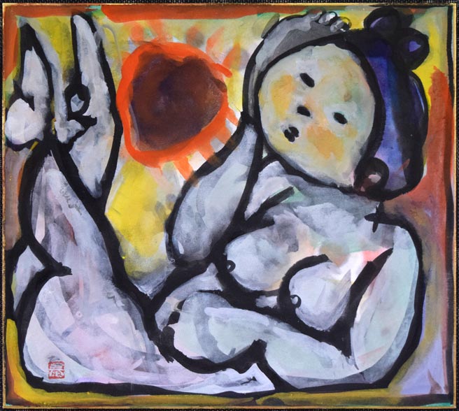 成田泰明「裸婦」墨彩画 作品全体拡大画像