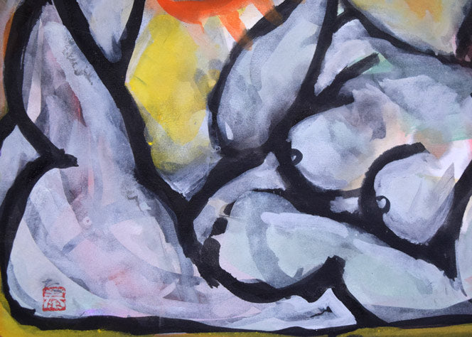 成田泰明「裸婦」墨彩画 拡大画像3