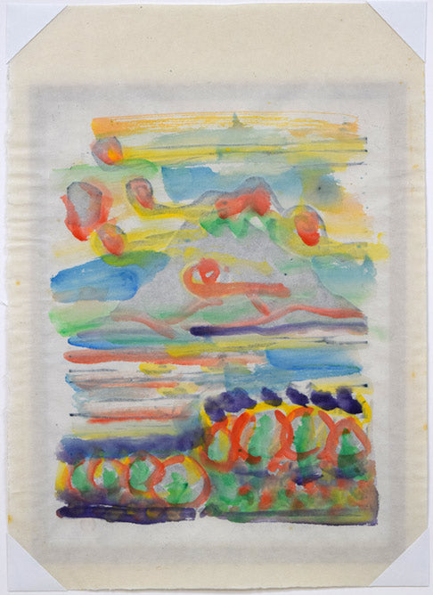 成田泰明「海の向に見える高いお山」木版画に裏彩色 作品裏側画像(裏彩色)