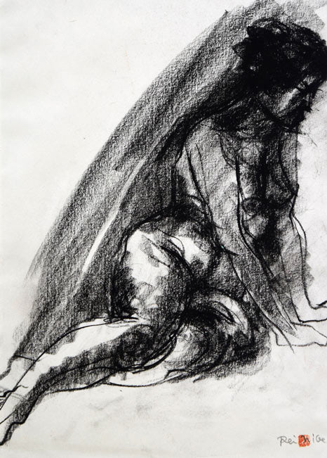 二部黎「裸婦像」コンテ素描 作品全体拡大画像