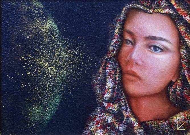 西田靖郎「Eclipse(日食)」油絵・F4号 作品全体拡大画像