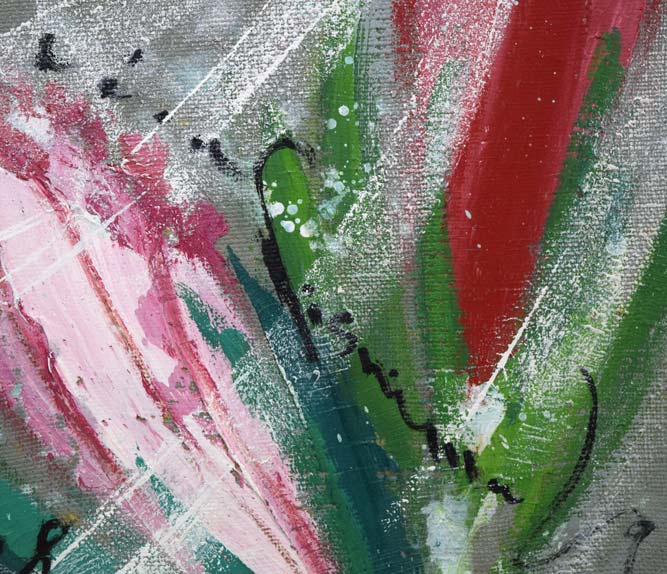 西村計雄「月と南の花」油絵・仏F3号 サイン部分拡大画像