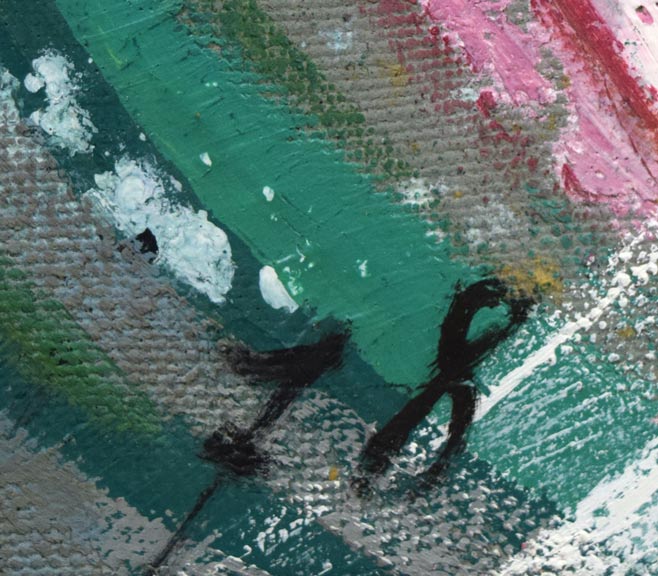 西村計雄「月と南の花」油絵・仏F3号 年記拡大画像(1978年作)