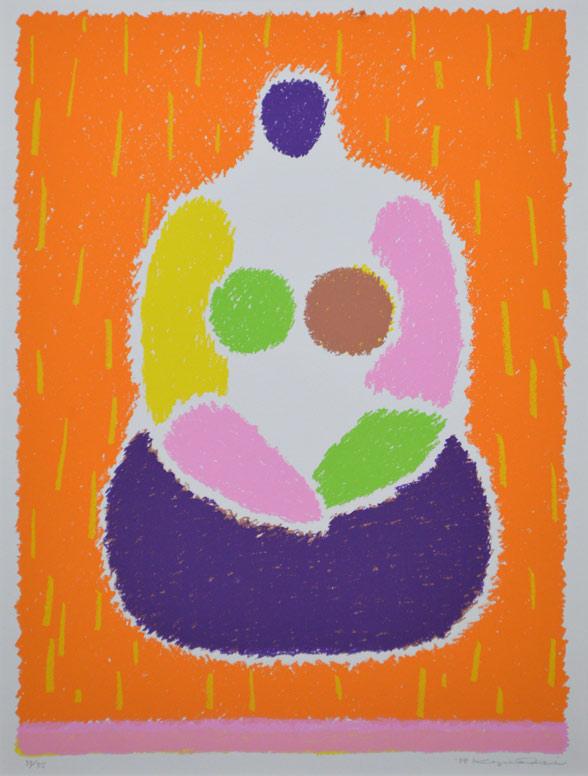 西村一夫「座る人」シルクスクリーン版画 拡大部分