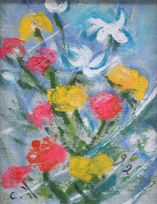 西村計雄「花」油絵・F0号 作品全体拡大画像