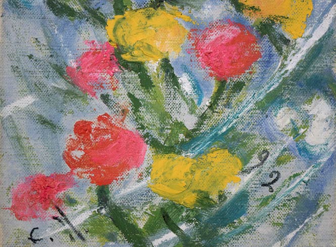 西村計雄「花」油絵・F0号 拡大画像2