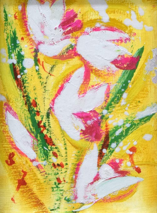 西村計雄「花」油絵(縦13×横9.2cm) 作品全体拡大画像