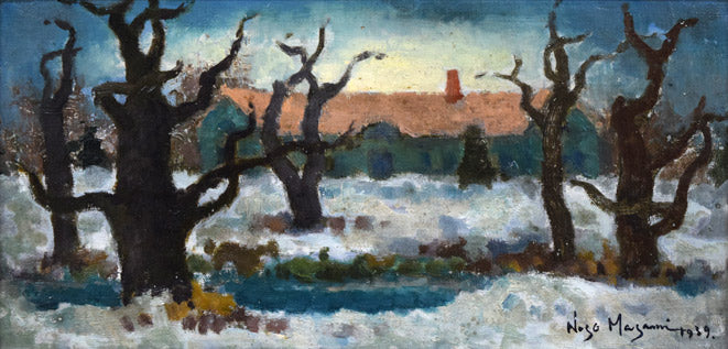 能勢真美「校庭浅春(北海道大学)」油絵・変形8号 作品全体拡大画像