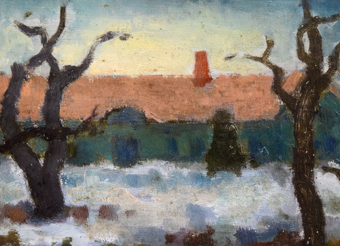 能勢真美「校庭浅春(北海道大学)」油絵・変形8号 拡大画像2