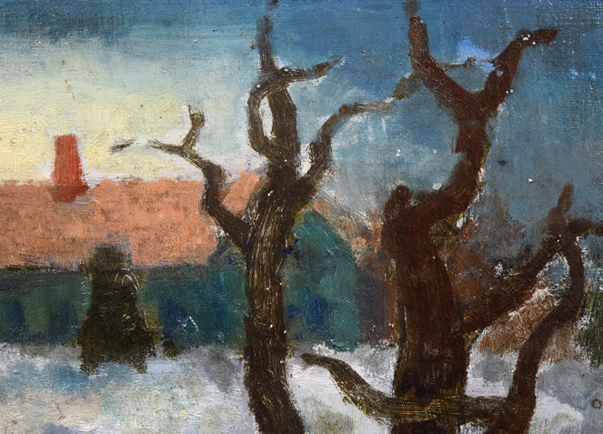 能勢真美「校庭浅春(北海道大学)」油絵・変形8号 拡大画像3