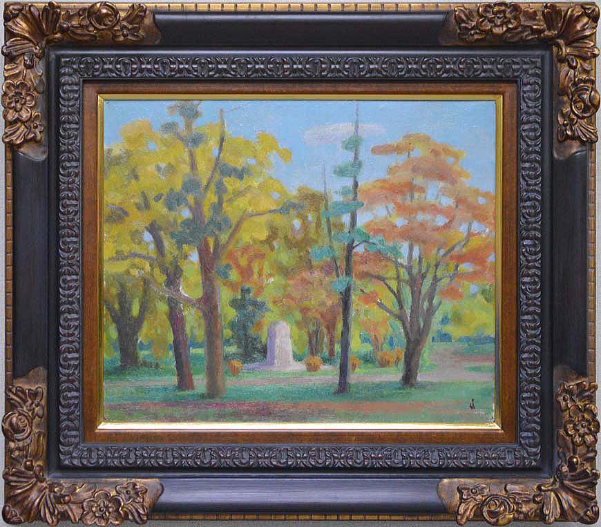 能勢真美「秋日(北大)」油絵・F8号・1943年作