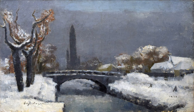 能勢真美「雪・創成川(札幌・望楼)」油絵・変形30号 作品全体拡大画像