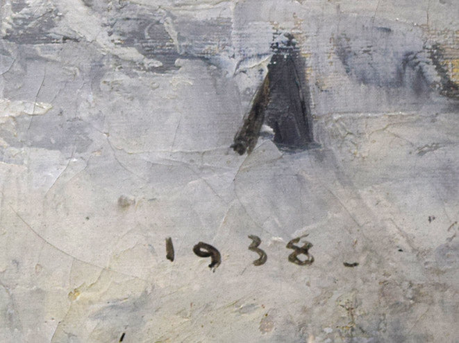 能勢真美「雪・創成川(札幌・望楼)」油絵・変形30号 年記(1938年作)拡大画像