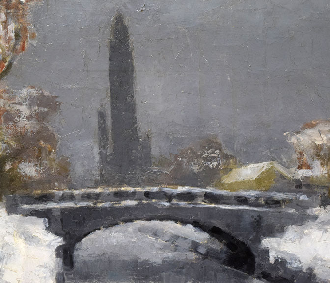 能勢真美「雪・創成川(札幌・望楼)」油絵・変形30号 拡大画像4(望楼)