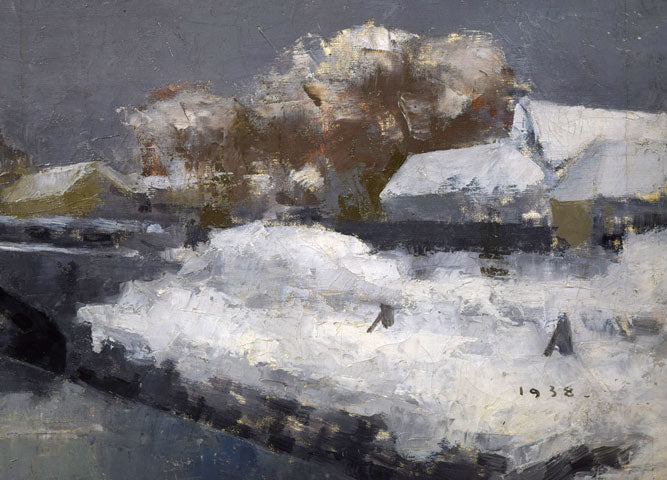 能勢真美「雪・創成川(札幌・望楼)」油絵・変形30号 拡大画像2