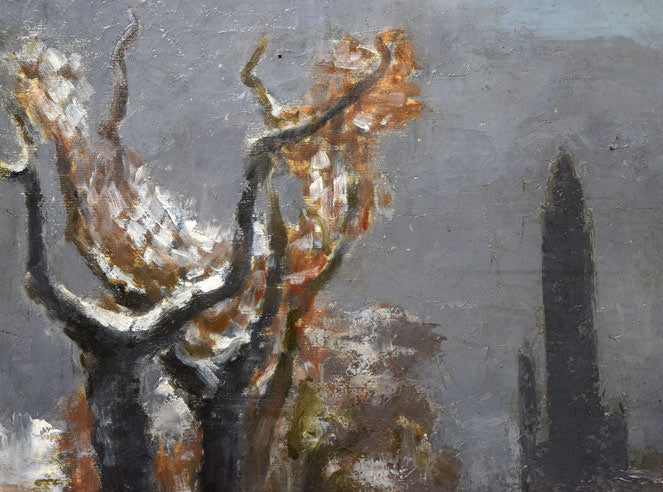 能勢真美「雪・創成川(札幌・望楼)」油絵・変形30号 拡大画像3