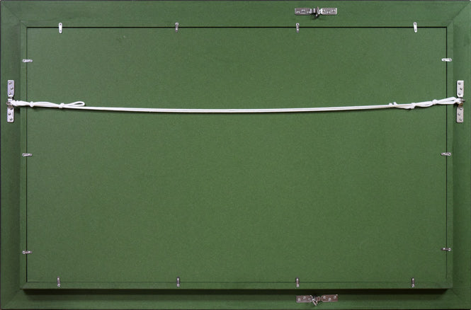 能勢真美「雪・創成川(札幌・望楼)」油絵・変形30号 額縁裏側画像