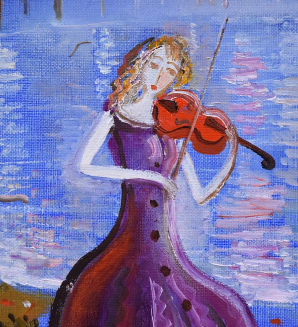 織田広比古「水辺の音楽」油絵・F4号 拡大画像3