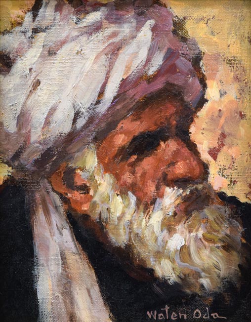 小田和典「バザールの老人」油絵・F0号 作品全体拡大画像