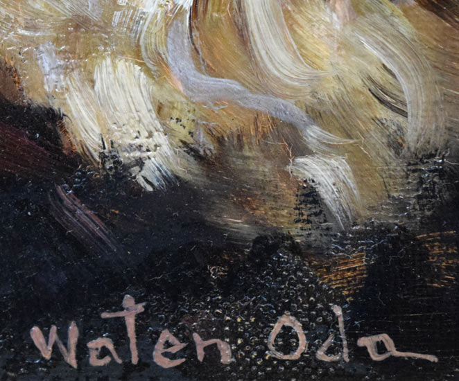 小田和典「バザールの老人」油絵・F0号 サイン拡大画像