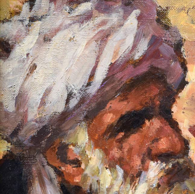 小田和典「バザールの老人」油絵・F0号 拡大画像1