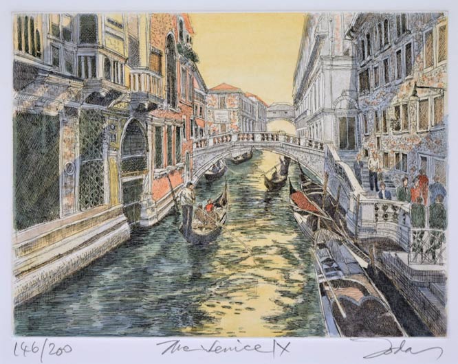 織田義郎「The　Venice　Ⅳ」銅版画に手彩色　作品全体拡大画像