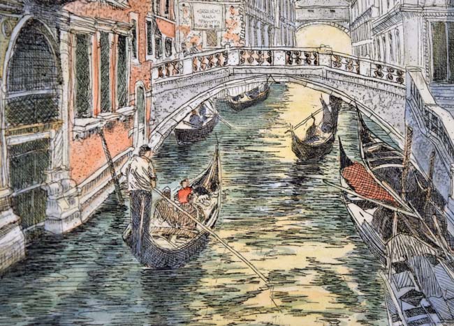 織田義郎「The　Venice　Ⅳ」銅版画に手彩色　拡大画像2