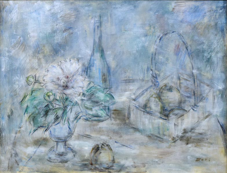 小川マリ「芙蓉と果物」油絵・P15号 拡大部分