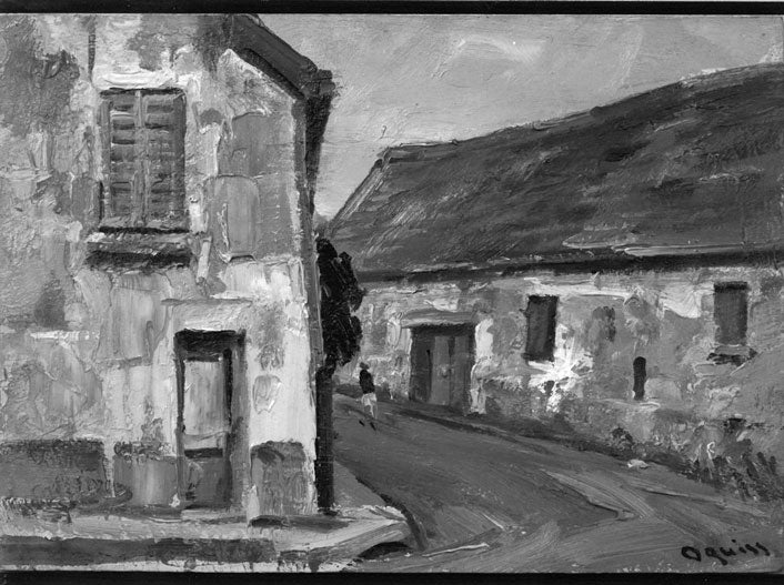 荻須高徳「イルドフランスの農場」油絵・F4号 「荻須恵美子鑑定書」裏