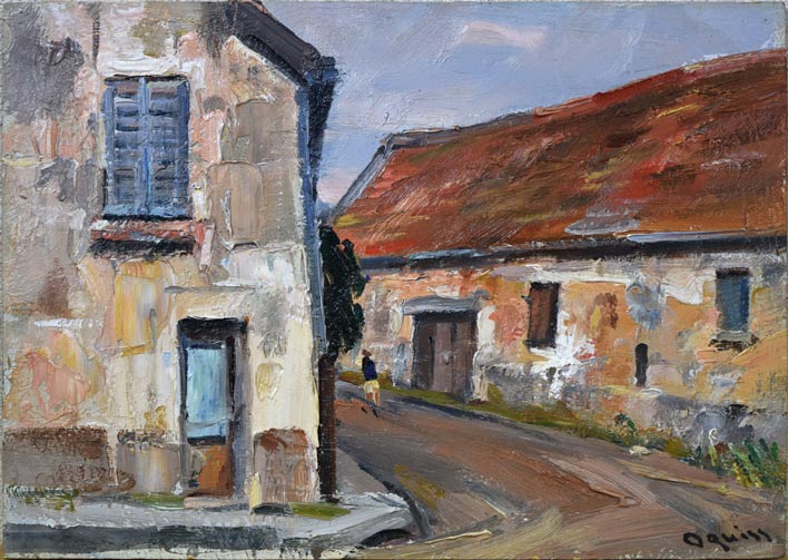 荻須高徳「イルドフランスの農場」油絵・F4号 作品全体拡大画像