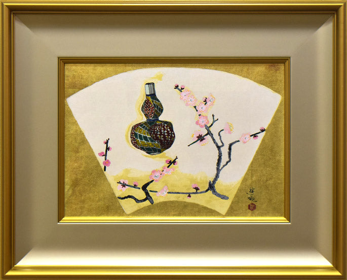 小倉遊亀「紅梅と徳利」木版画