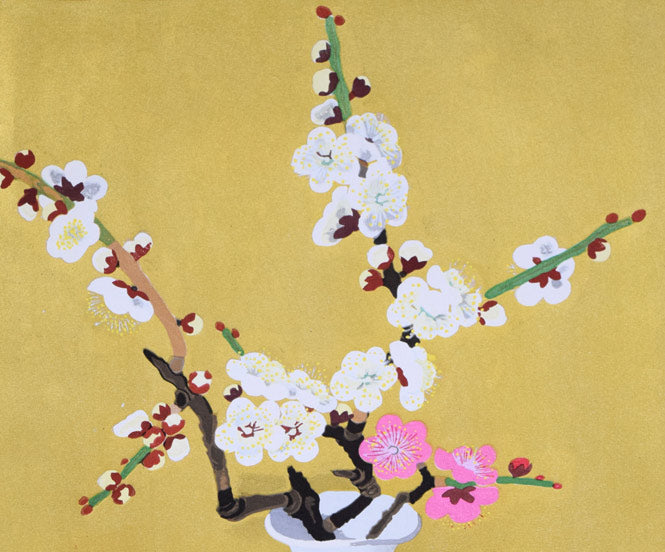 小倉遊亀「梅」木版画 拡大画像1