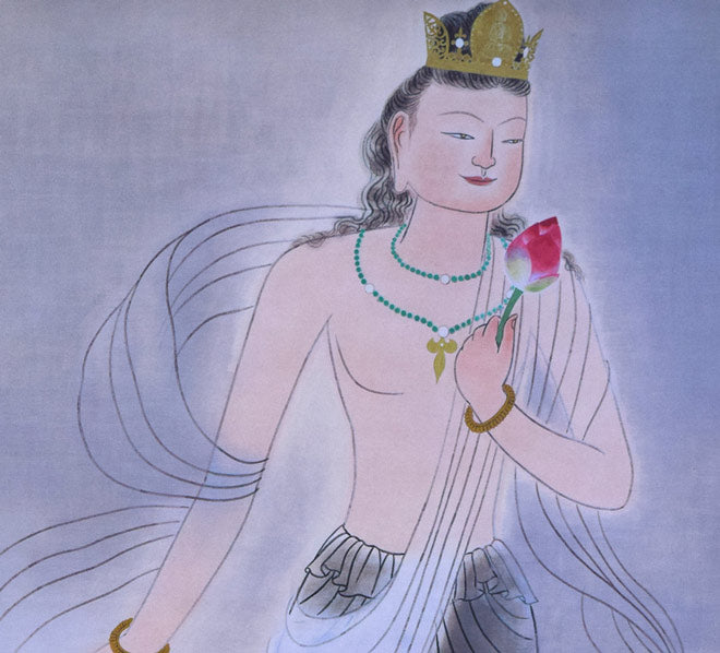 小倉遊亀「観自在」彩霧描画方式複製画掛軸・共箱 拡大画像1