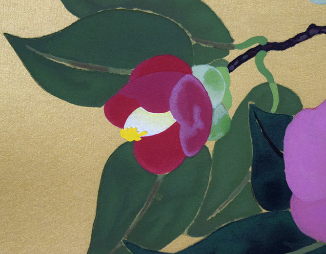 小倉遊亀「椿」木版画 拡大画像1