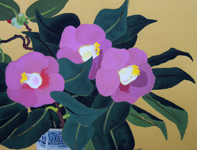 小倉遊亀「椿」木版画 拡大画像2