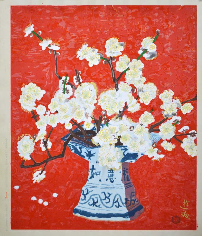 小倉遊亀「つかのま」木版画 拡大部分