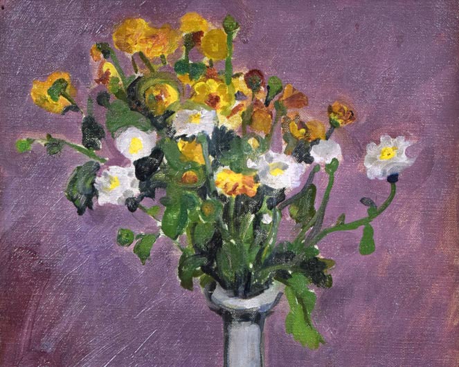 岡部文之助「花」油絵・M6号 拡大画像1