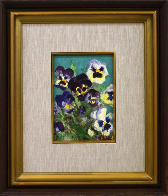 岡部文之助「パンジー」油絵・変形サイズ(20.4×14)