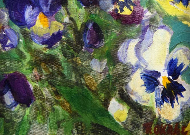 岡部文之助「パンジー」油絵・変形サイズ(20.4×14) 拡大画像2