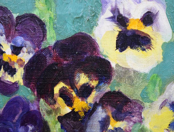 岡部文之助「パンジー」油絵・変形サイズ(20.4×14) 拡大画像3