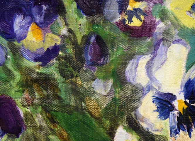 岡部文之助「パンジー」油絵・変形サイズ(20.4×14) 拡大画像4